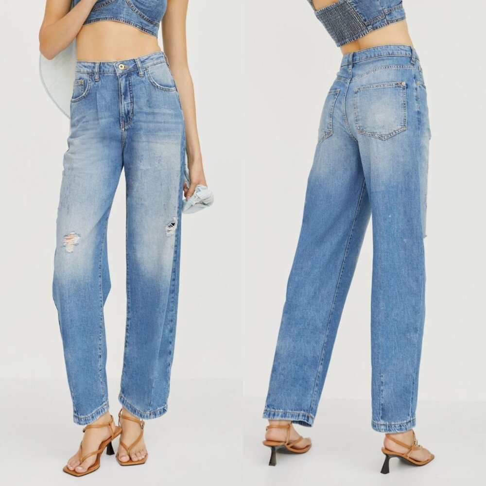 Anthropologie Pilcro 26 Med Wash Distressed High Rise The Breaker Relaxed Jeans - Picture 2 of 11